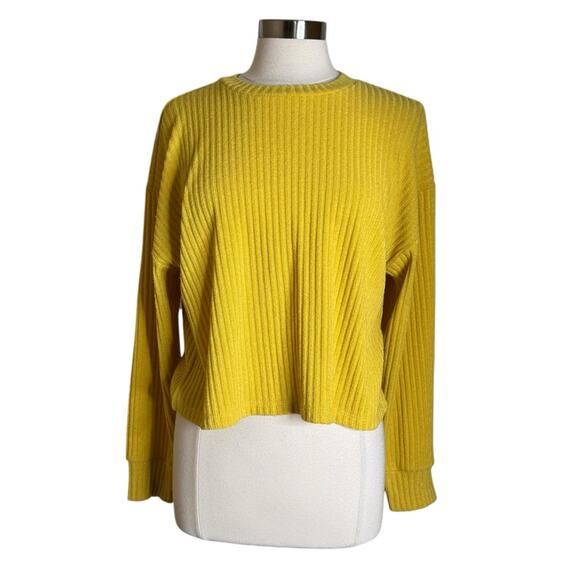 Aritzia Wilfred Free Rudko Yellow Ribbed Knit Long Sleeve Top Women’s Size Large - Picture 1 of 11